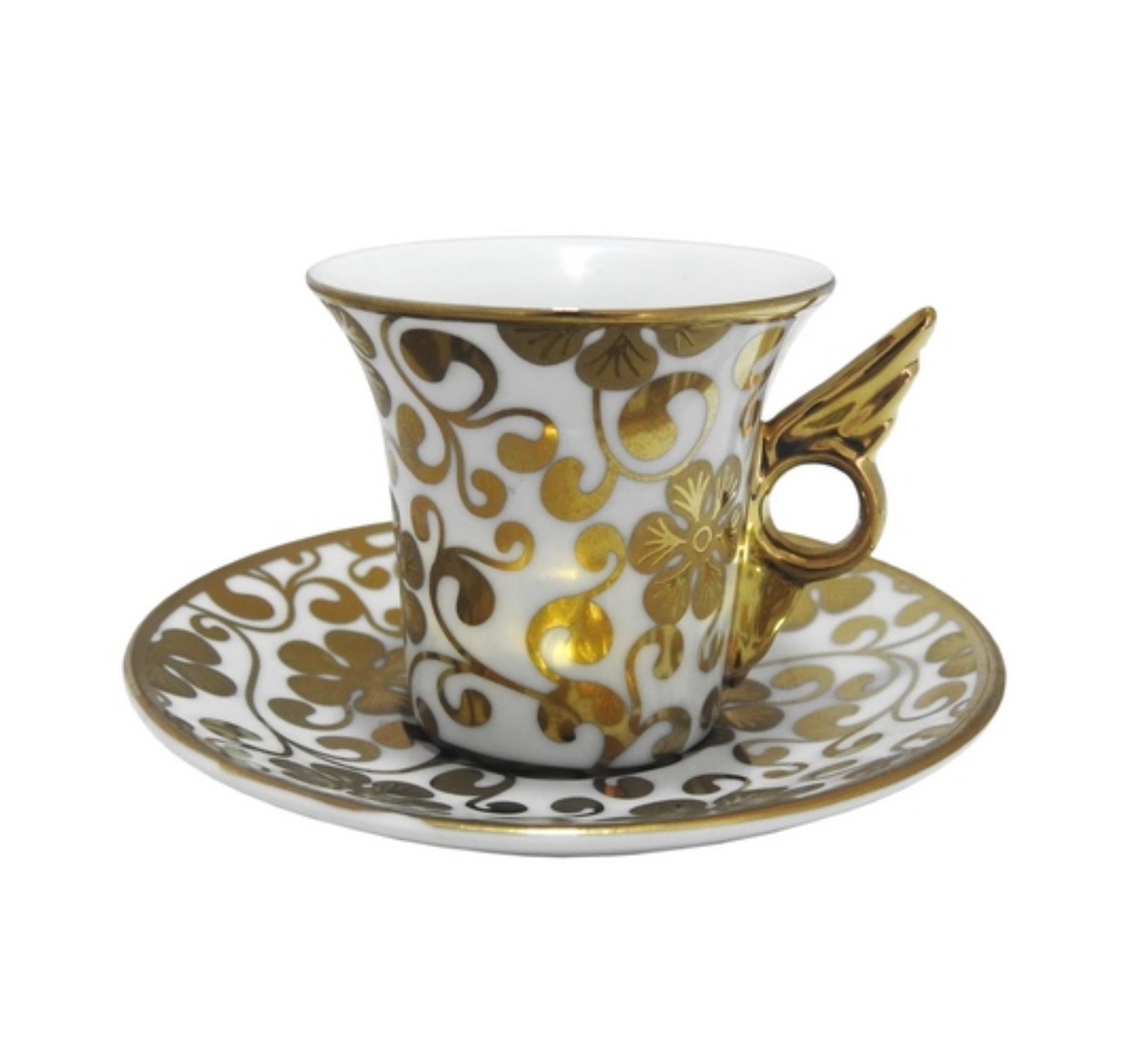 Jogo de café da manhã de porcelana luxo com filete de ouro