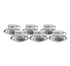 Jogo De Xicaras Café Porcelana Off White Florais Prata - comprar online