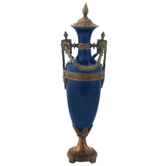 Ânfora Vaso Classica Porcelana Azul Marinho E Bronze Luxo