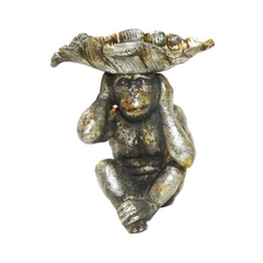 Castiçal Escultura Decorativa Macaco Resina Prata - comprar online