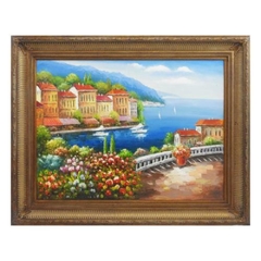 Quadro Oleo Sobre Tela Paisagem Moldura Classica Madeira Alt