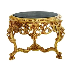 Mesa Auxiliar Redonda Classica Rico Entalhes Folha Ouro Luxuoso Design