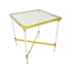 Mesa Canto Quadrada Moderna Metal Dourado T Vidro Base em X