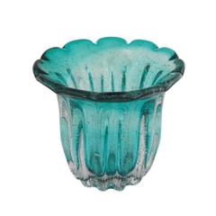 Vaso Murano Decorativo Menor Azul Suaves Ondulados Luxo