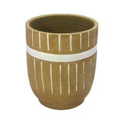 Vaso Decorativo Menor Ceramica Ocre Listras Brancas