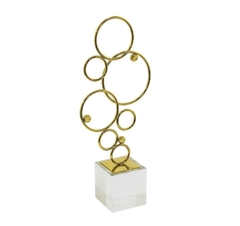 Escultura Decorativa Circulos Metal Dourado c Base