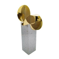 Escultura Metal Abstrato Decorativa Base Alta Marmore