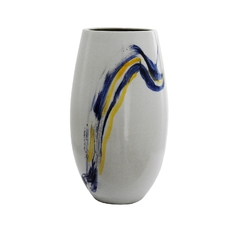 Vaso Grande Ceramica Branca Pintura Azul Amarelo Artistico na internet