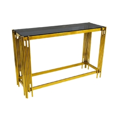 Aparador Metal Dourado Moderno Vidro Preto Alto Padrão