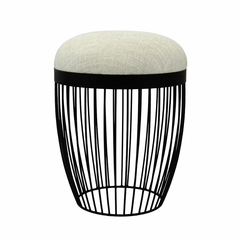 Banqueta 53cm em Metal Preto Estofado Creme Luxuoso Design - comprar online