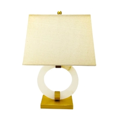 Abajur Decorativo Marmore Branco em Circulo Detalhes Metal Dourado Alto Padrão