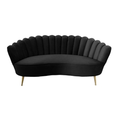 Sofá 183cm Moderno Estofado Preto Encosto Ondulado - LUXdécor