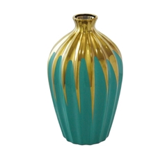 Vaso Tradicional Medio Ceramica Verde E Dourado - LUXdécor