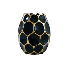 Vaso Ceramica Nobre Moderno Preto Dourado Relevo Sextavado - LUXdécor