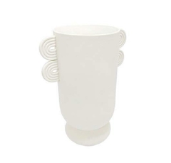 Vaso Porcelana Branco Fosco Alças Decorativas Luxo