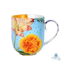 Conj. 06 Canecas Porcelana Azul Bolinhas E Flores - LUXdécor