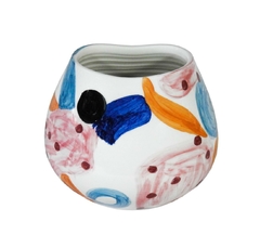 Vaso Ceramica Branco Pintura Colorida Arte Modern Luxo - LUXdécor