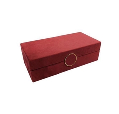 Caixa Decorativa Menor Retangular Madeira Acabamento Velvet Vermelho Detalhe Dourado