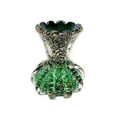 Vaso Murano Luxo Verde Escuro Pó de Ouro Menor Gracioso