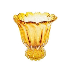 Vaso Murano Classico c Base Âmbar Graciosos Ondulados Luxo