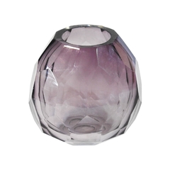 Vaso Cristal Murano Lapidado Violeta 17x16cm Fina Decoração