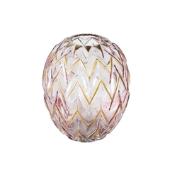 Vaso Decorativo Menor Cristal Rosa Lapidado Dourado Zig Zag