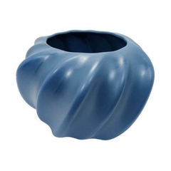 Vaso Ceramica Azul Ondulados Diagonais Luxuoso Design