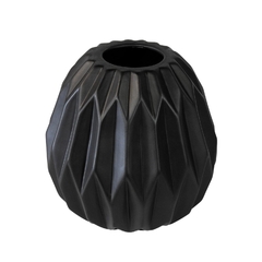 Vaso Ceramica Nobre Preto Medio Relevo Geometrico Vertical