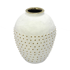 Vaso Ceramica Branco E Dourado 30cm Contemporaneo