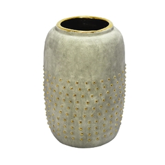 Vaso Decorativo Ceramica Cinza Pontos Dourado 35cm