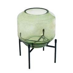 Vaso Cristal Verde Menor Base Em Metal Preto Industrial