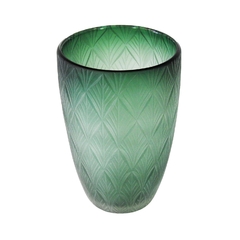 Vaso Decorativo Cristal Verde Lapidado Fino Acabamento