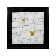 Quadro Decorativo Abstrato Quadrados Detalhe Dourado Fino Acabamento