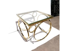 Mesa Canto Metal Dourado Moderno Circulos T Vidro Quadrado - comprar online