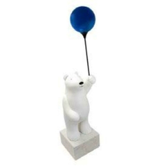 Escultura Decorativa Urso Branco c Balão Azul Fino Design