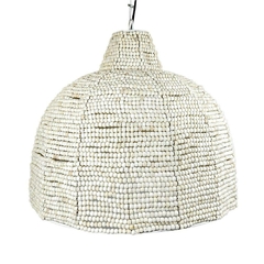 Lustre Luminaria Redondo Rattan Perolas Rico em Detalhes