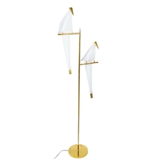 Luminaria de Chão 175cm Metal Dourado Passaros Cristal Alta decoração