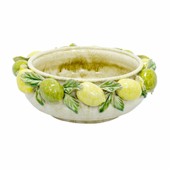 Vaso Porcelana Decorativo Baixo Menor Frutas em Relevo Luxo