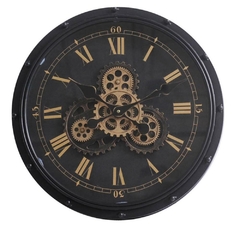 Relogio Decorativo Preto Engrenagens Numeros Romanos Dourado