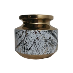 Vaso Baixo Redondo Design Abstrato Branco Dourado Formosa