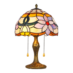 Abajur Tiffany Cupula Vitral Design Floral Azul Base em Bronze Trabalhado