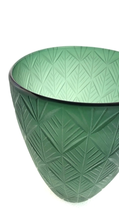 Vaso Cristal Verde Texturizado Maior Folhagens Fino Acabamen - loja online