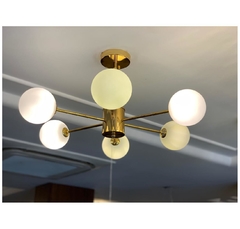 Pendente Metal Dourado 6 Lampadas C Cupulas Esferas - comprar online