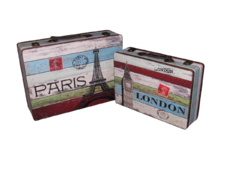 Par de Baus Estilo Maleta Design Paris e London Rustico - comprar online