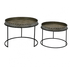 Conj Mesas Redonda Metal Com Madeira Alta Decoração - comprar online