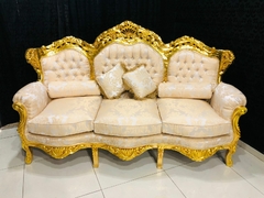 Sofa Luiz Xv Madeira Folhado Ouro Entalhes Manuais Luxuoso