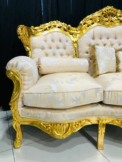 Sofa Luiz Xv Madeira Folhado Ouro Entalhes Manuais Luxuoso - loja online