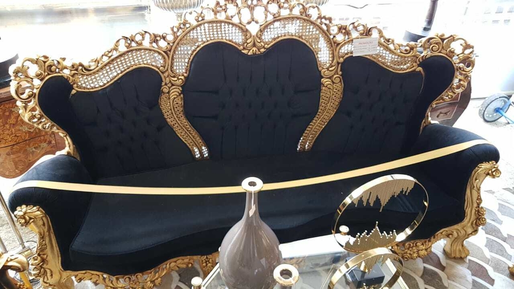Sofa Colonial Madeira Folha Ouro Classico Luxo Finos Entalhe
