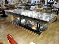 Mesa De Jantar Espelhada Veneziano Cristal Lapidado Luxuosa