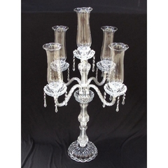 Candelabro 5 Pontas Cristal Lapidado c Pingentes e Cupulas Classico